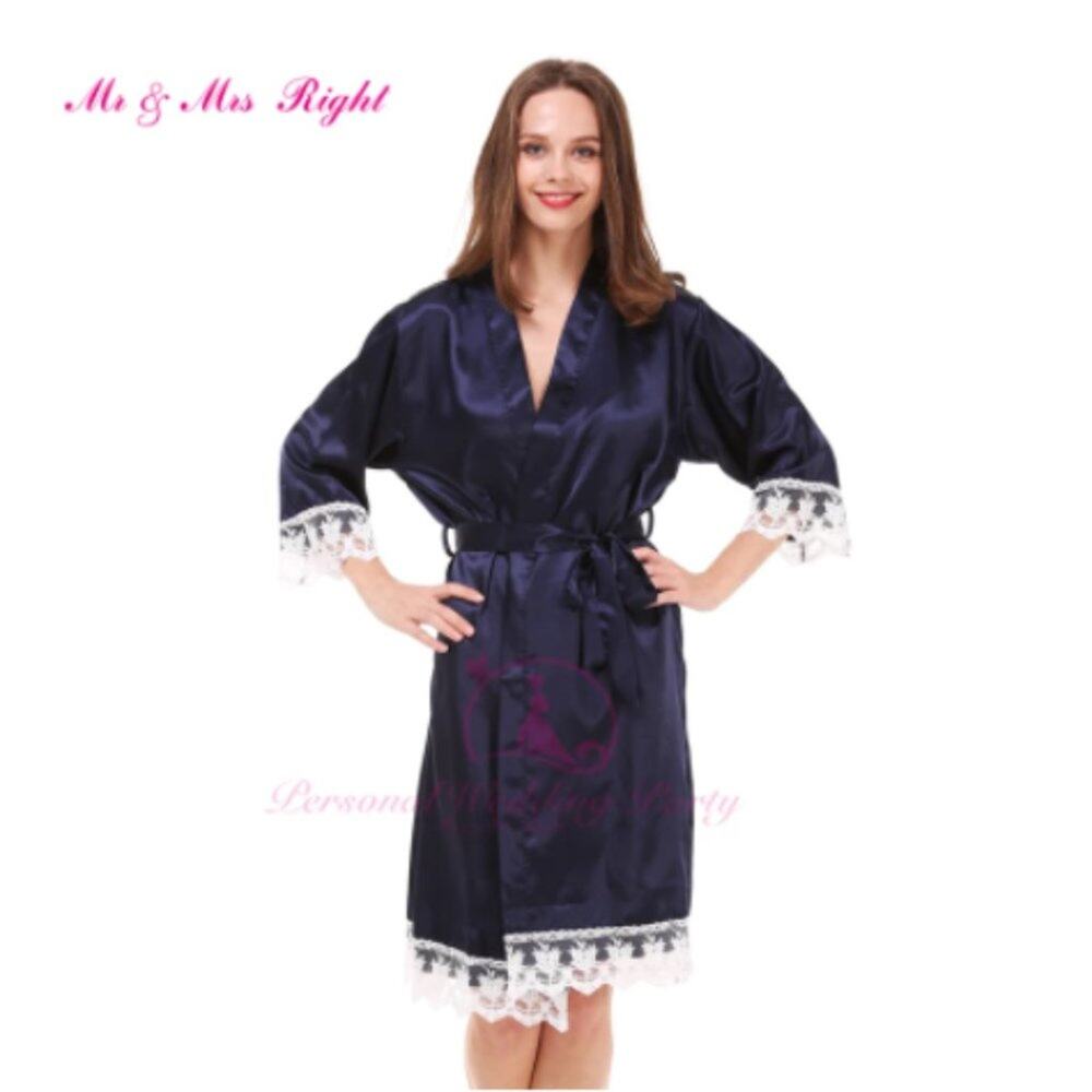 Mr & Mrs Right Satin Wedding Robe Fashion Bride Bridesmaid Gown OS=Free Size
